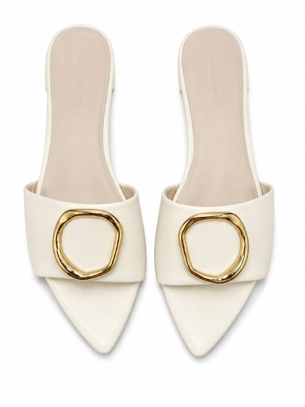 Something Navy Women’s Size 8 Bone Leather Gold Buckle Pointed Toe Slides